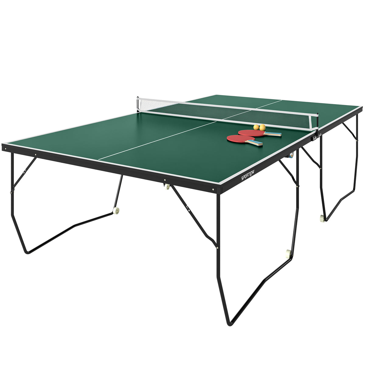 Tafeltennistafel tafeltennisset, inklapbaar, 8 wielen, incl. batjes en ballen, 274 cm x 152,5 cm x 76 cm, groen