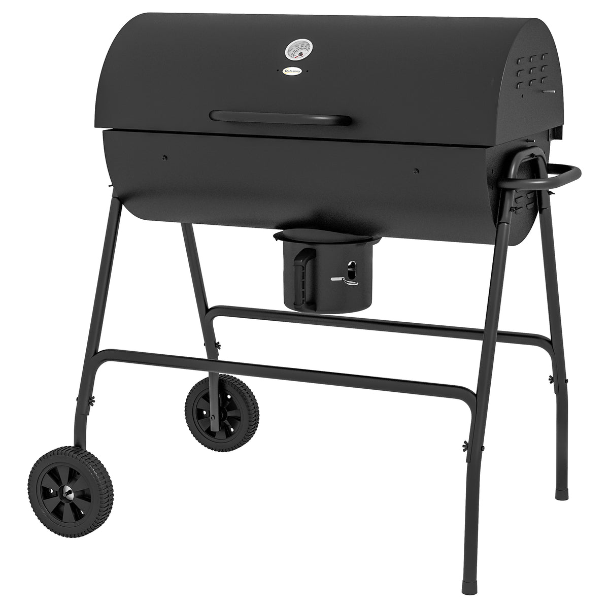 Metalen houtskoolbarbecue BBQ smoker met deksel, thermometer, wielen, grillwagen 95x71,5x102 cm zwart