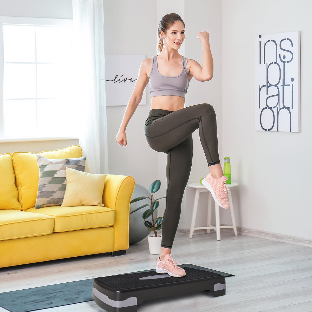 Aerobic Stepbank 2-traps in hoogte verstelbaar 10-15cm, Antislip fitness stepper, Mini stepbank voor thuis en op (2)