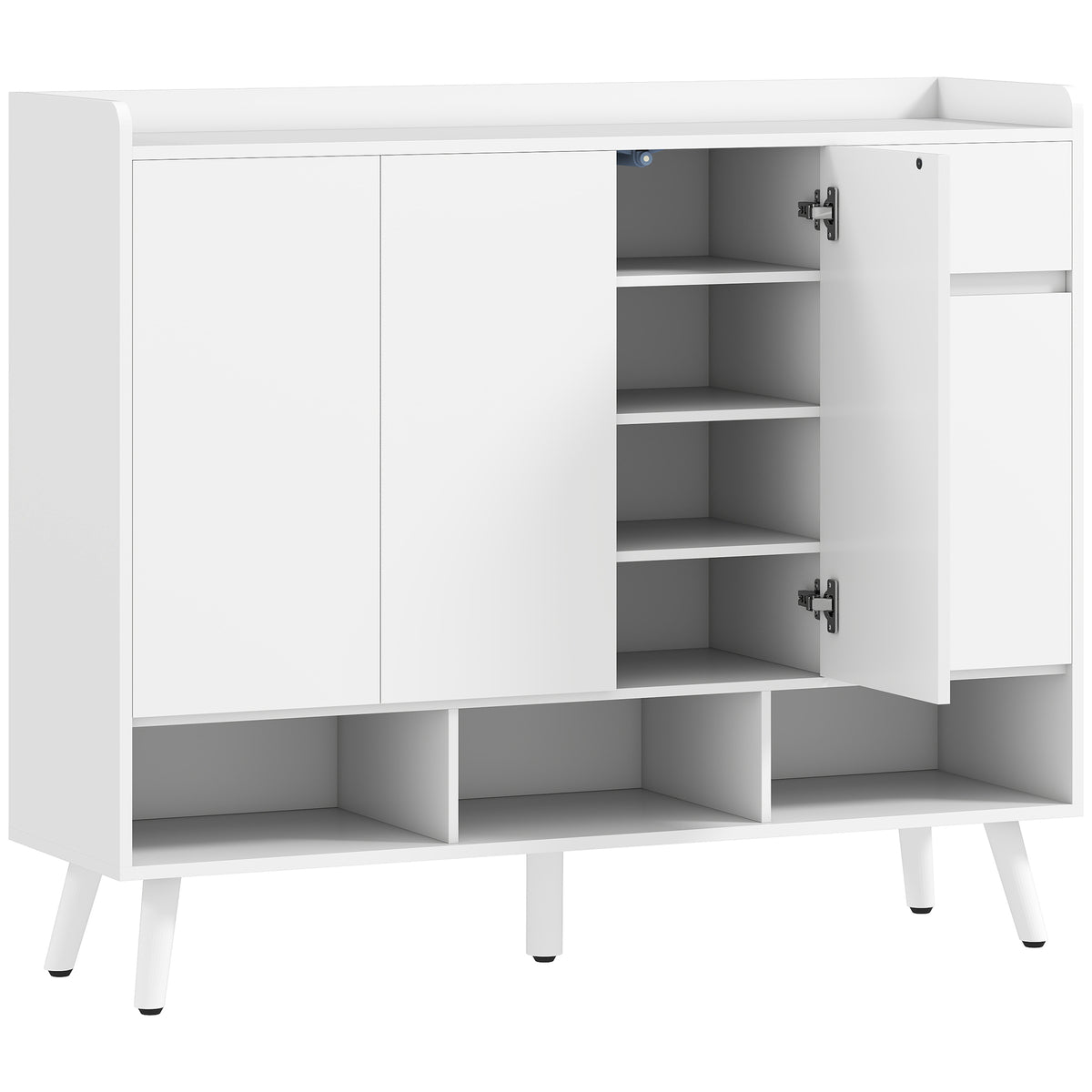 Schoenenkast met greeploos design, 4 deuren, 4 verstelbare planken, vrijstaand schoenenrek met 5 houten poten