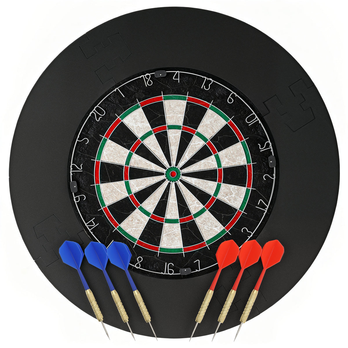 Dartbordset met beschermring, 6 dartpijlen met stalen punten, sisal, kunststof, zwart