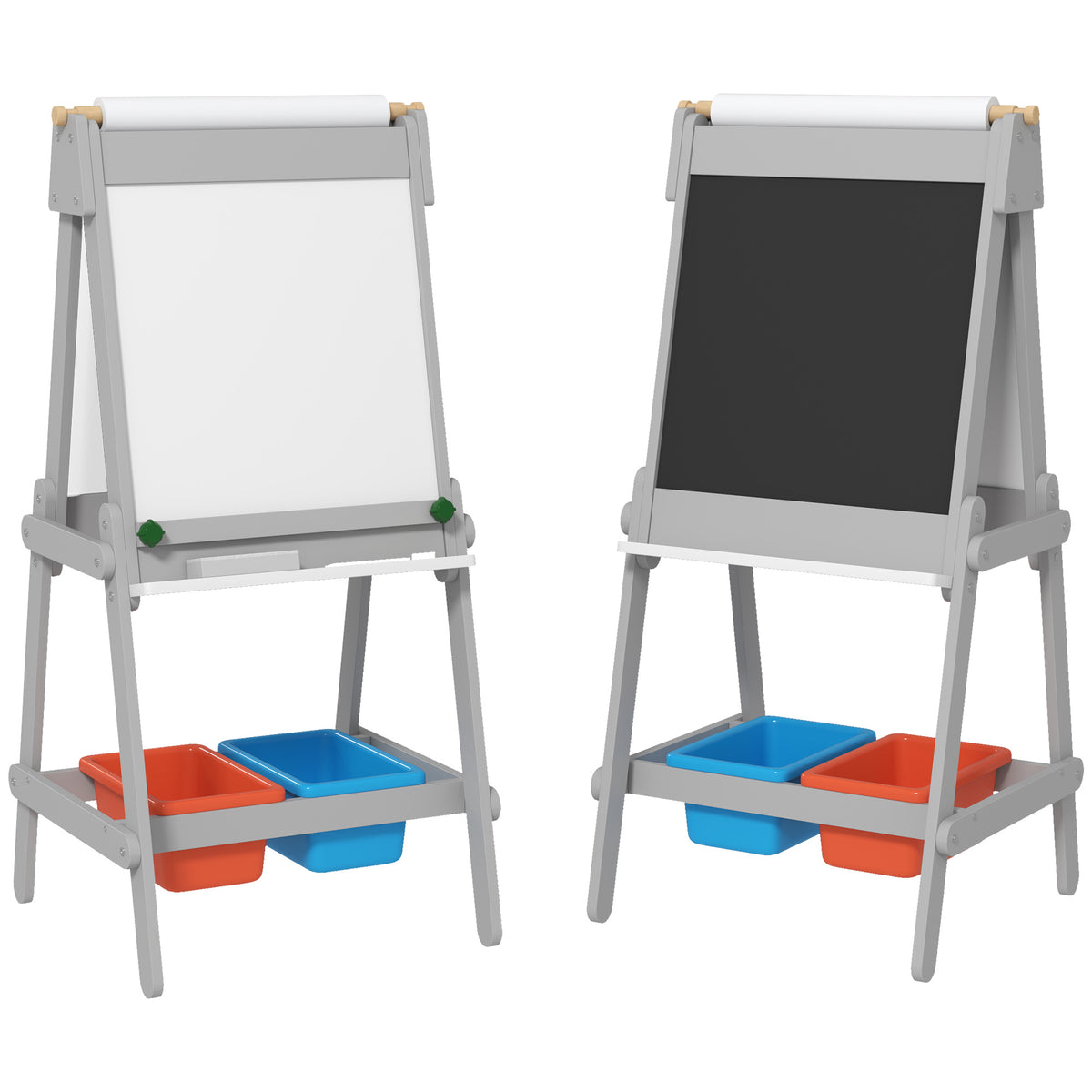Dubbelzijdige kinderezel met papierrol, krijtbord, whiteboard, 3-in-1-ontwerp, om te tekenen en te schilderen