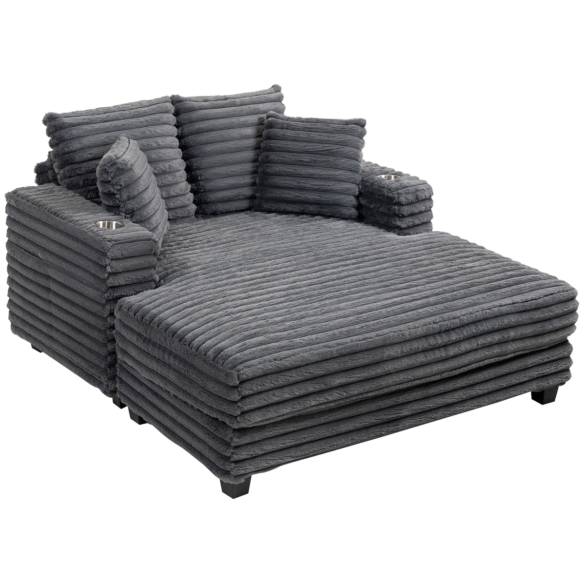 Chaiselongue 2-zits grote slaapbank 134 x 151 cm met bekerhouder voor woonkamer, grijs