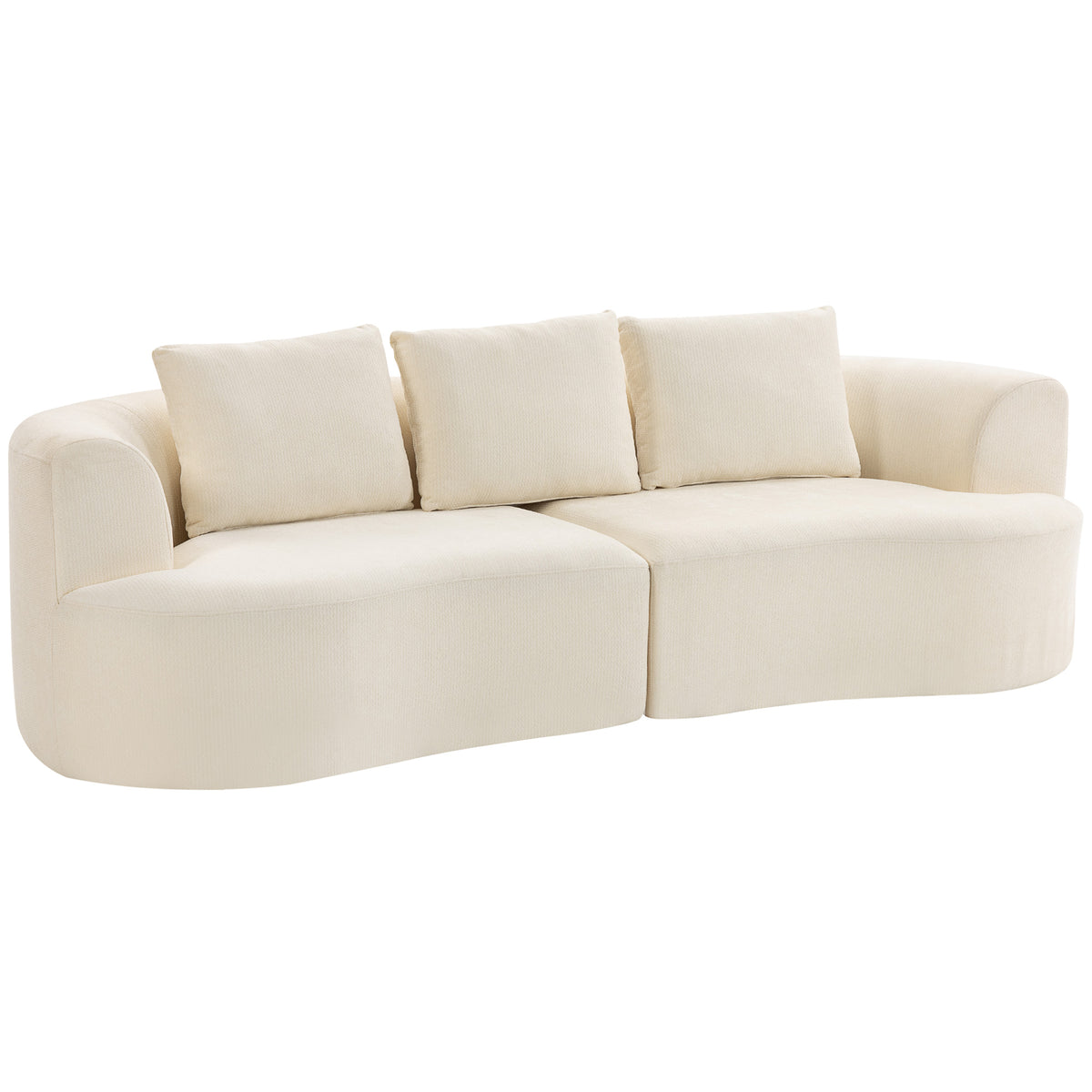 3-zitsbank, 260 cm chenille bank met brede zitting, veringkernvulling, schuim met hoge dichtheid, 3 kussens