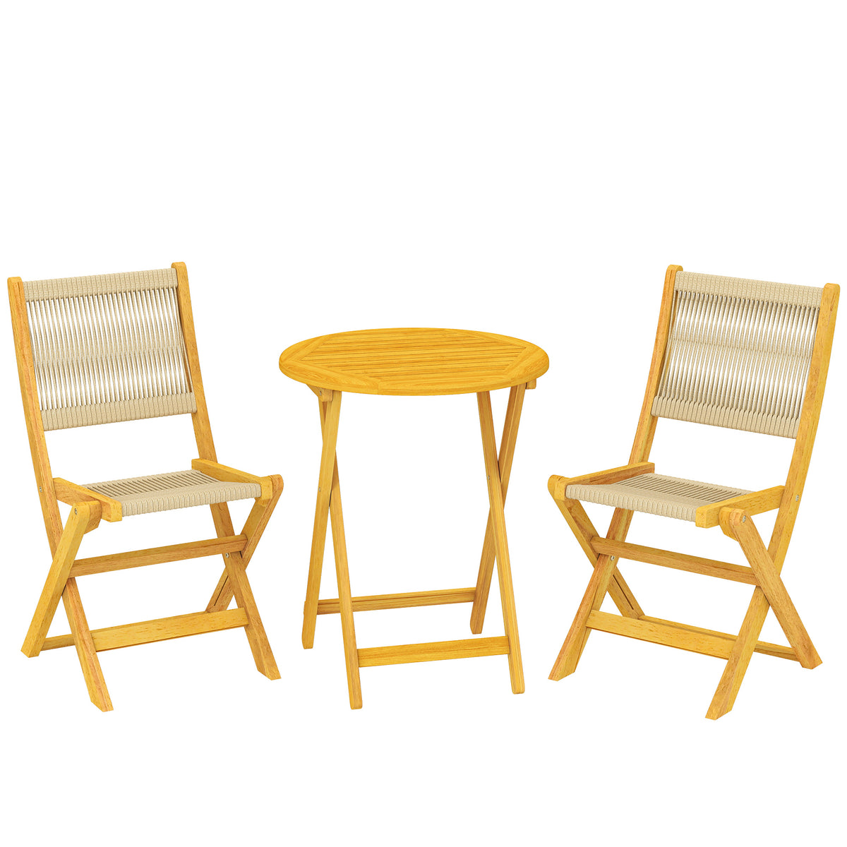 Balkonmeubilair set 3-delig polyrotan hout inklapbaar tuinmeubelset met tafel 2 stoelen, ademend