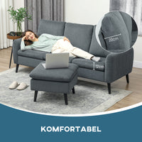 Hoekbank, 3-zitsbank met voetenbank, stoffen bekleding, L-vormige bankset, donkergrijs (7)
