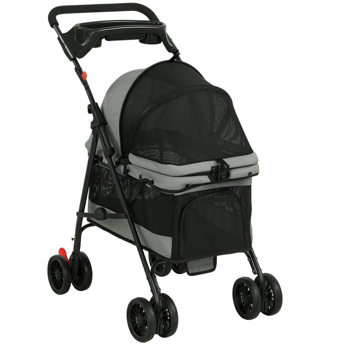 Hondenbuggy opvouwbaar met kussen, netvensters, bekerhouder en 360° draaibare wielen voor kleine honden tot 10