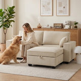 Hoekbank 216 cm 3-zits L-vorm bank met omkeerbare opbergpoef, ribfluweel-look, brede zitting, voor woonkamer (8)