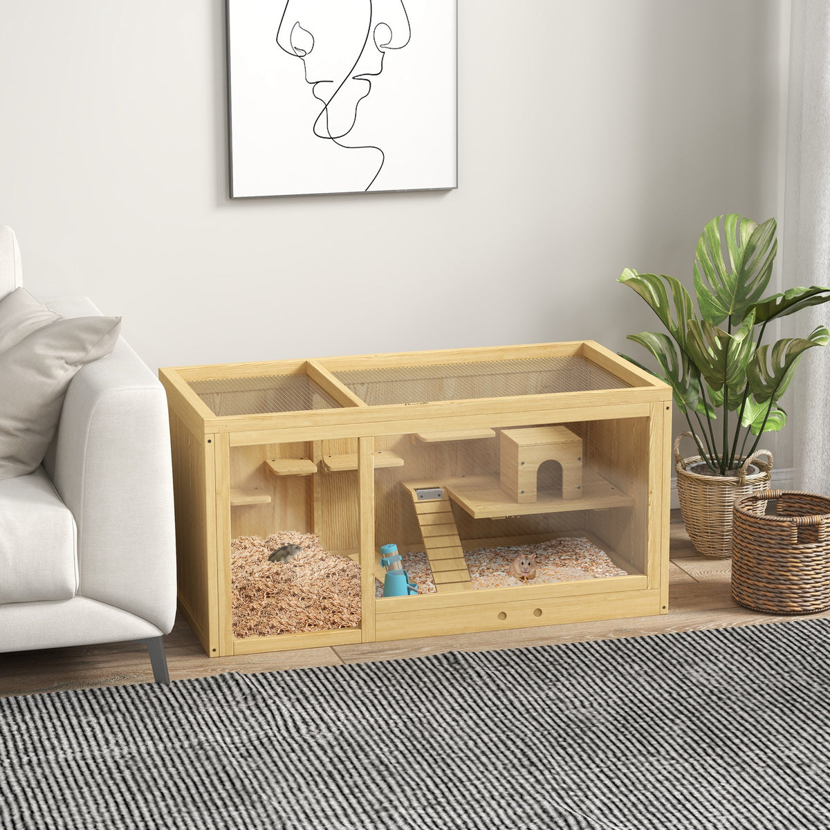Knaagdierenkooi, dennenhout, incl. accessoires en drinkfles, 100 x 50 x 50 cm, natuur (2)