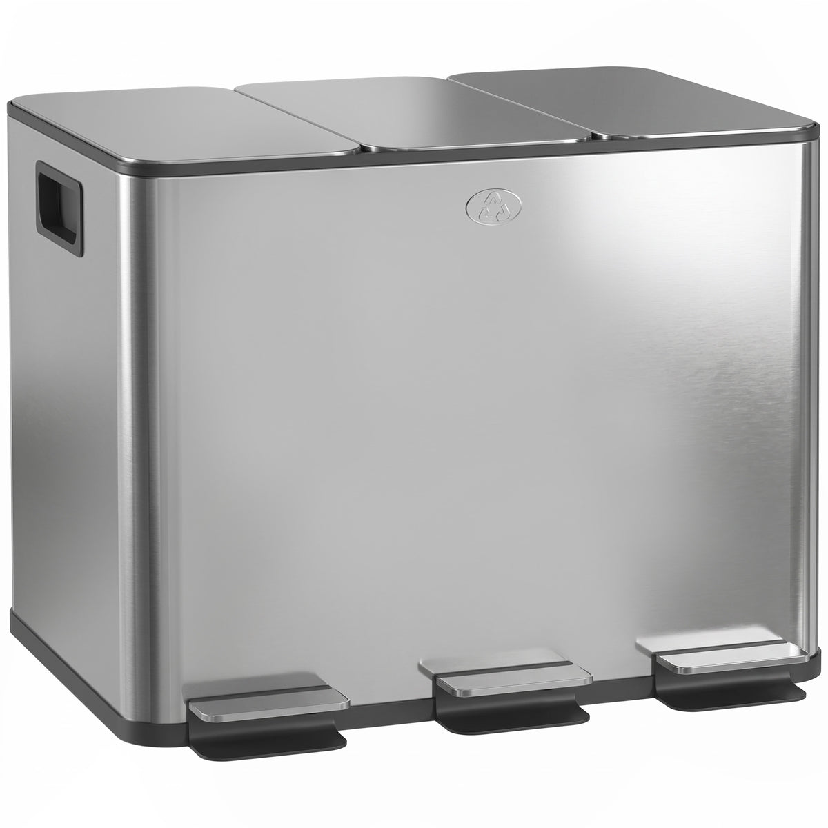 Afvalbak met 3 x 20 L vakken, deksel met geurfilter, vingerafdrukbestendig, soft-close, uitneembaar, zilver
