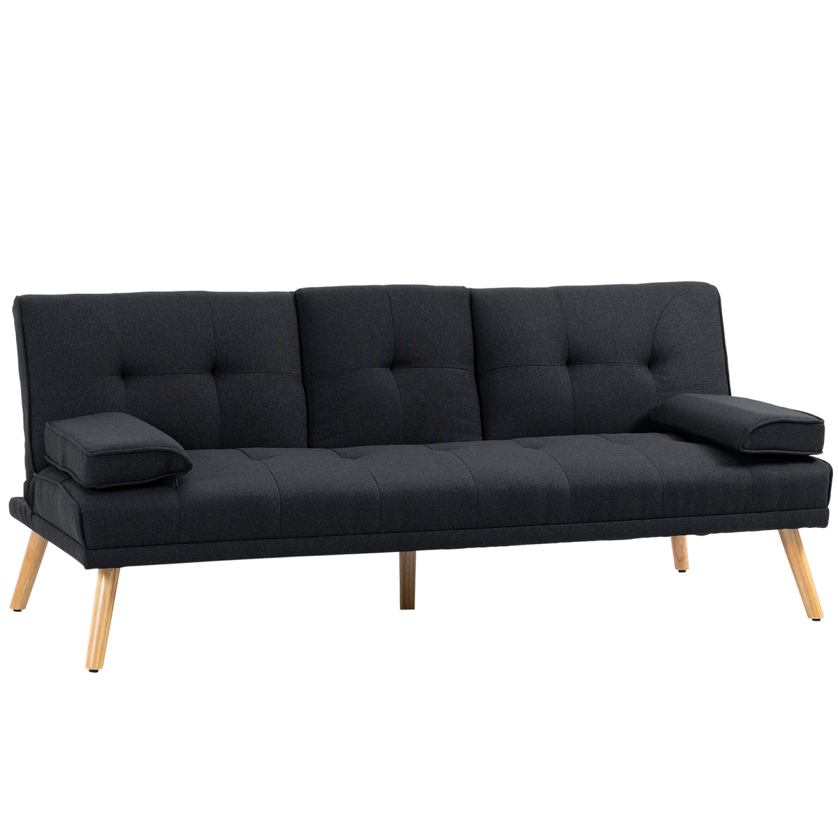 Slaapbank, logeerbed, verstelbare rugleuning, inklapbare tafel, 181x77x78 cm, zwart