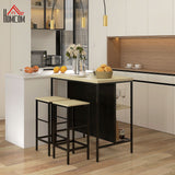 Barset, 2 barkrukken & 1 barstafel, vlekbestendig, stabiel, stalen frame, zwart/eiken (2)