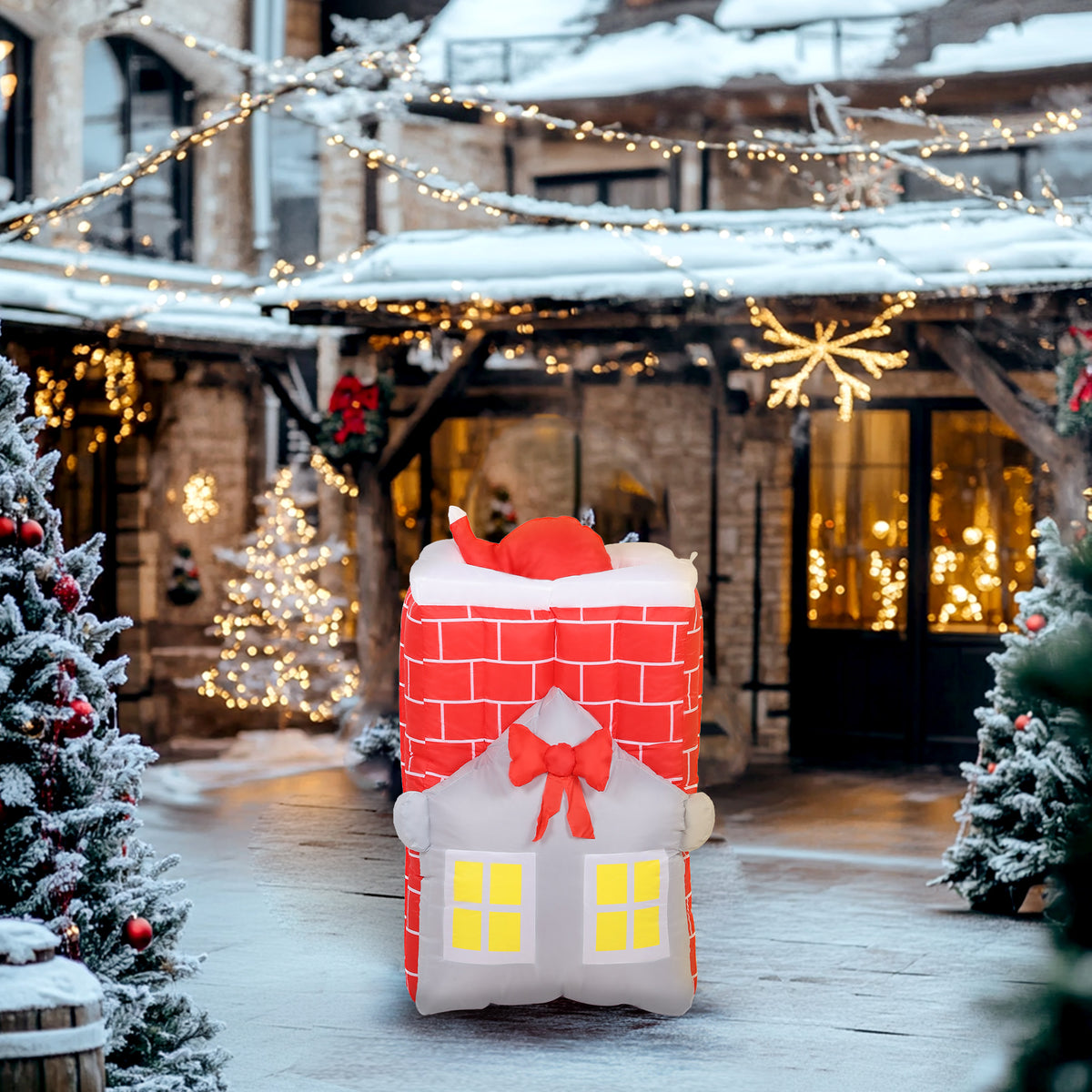 Opblaasbare kerstdecoratie, kerstman in schoorsteen, leds, ventilator (8)