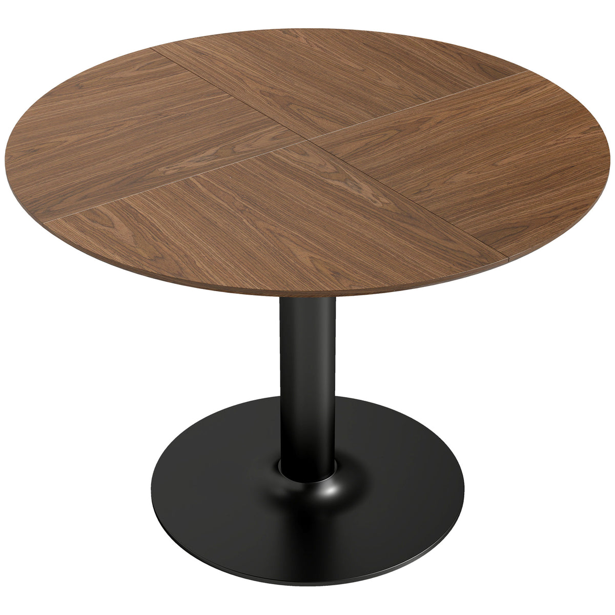 Ronde eettafel voor 6 personen, 110 cm moderne keukentafel met sokkel voor woonkamer, bruine houtnerf