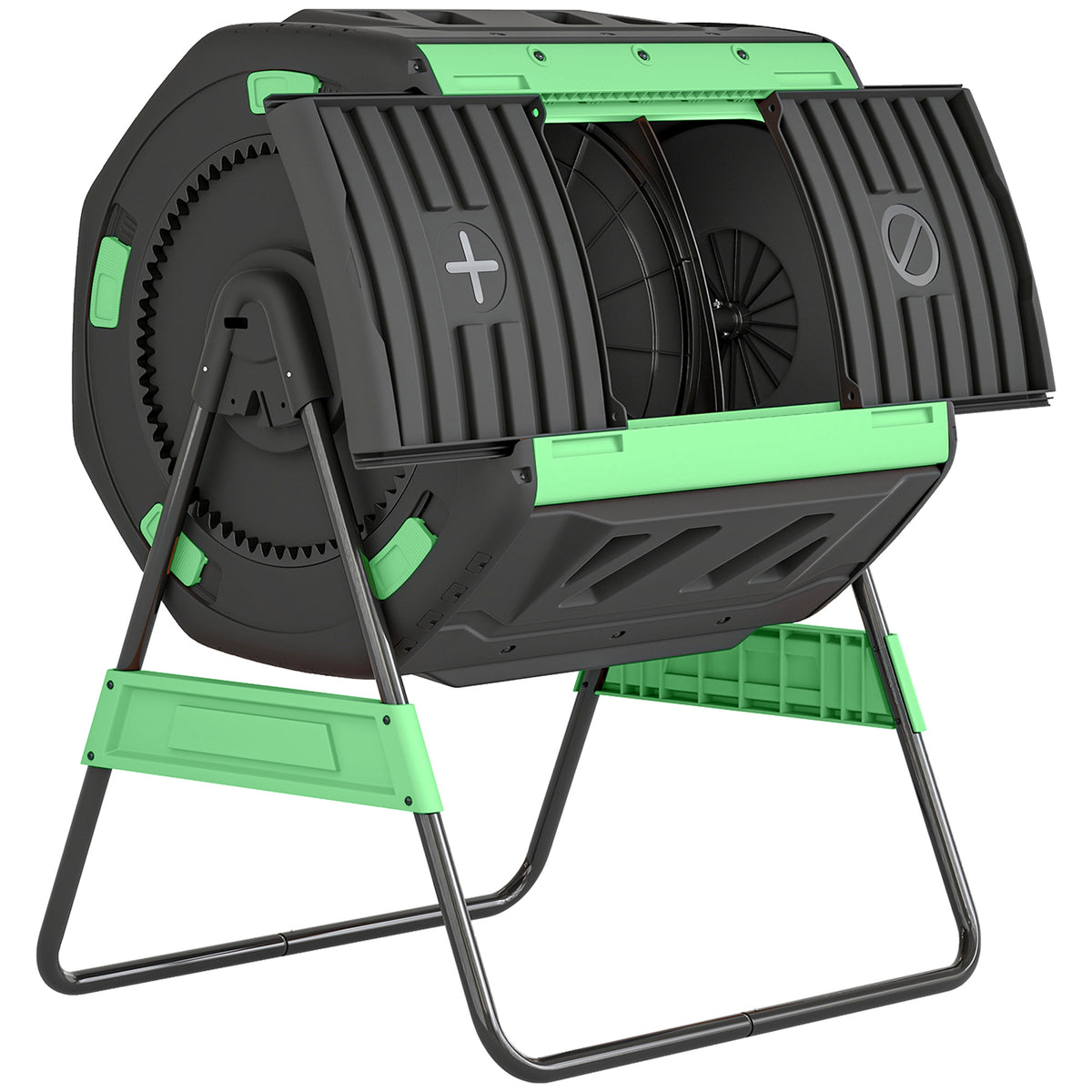 Compostbak, 200L dubbele kamer compostbak met verstelbare ventilatieopeningen, BPA-vrij, groen