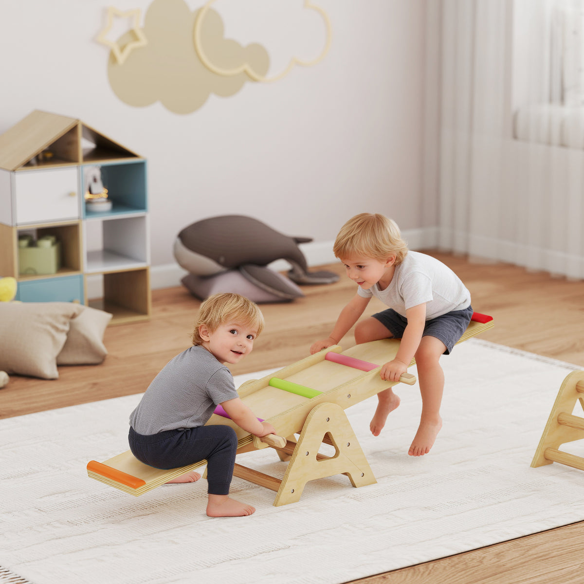 2-in-1 balanswip voor kinderen, evenwichtsbalk van hout, wip-wap schommel voor in de tuin, balance board 133 x (2)
