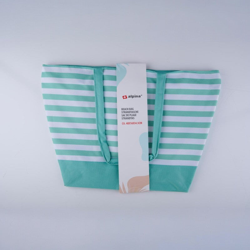 Alpina - Gestreepte strandtas 49,3x16x34 cm (Turquoise / Wit) (2)