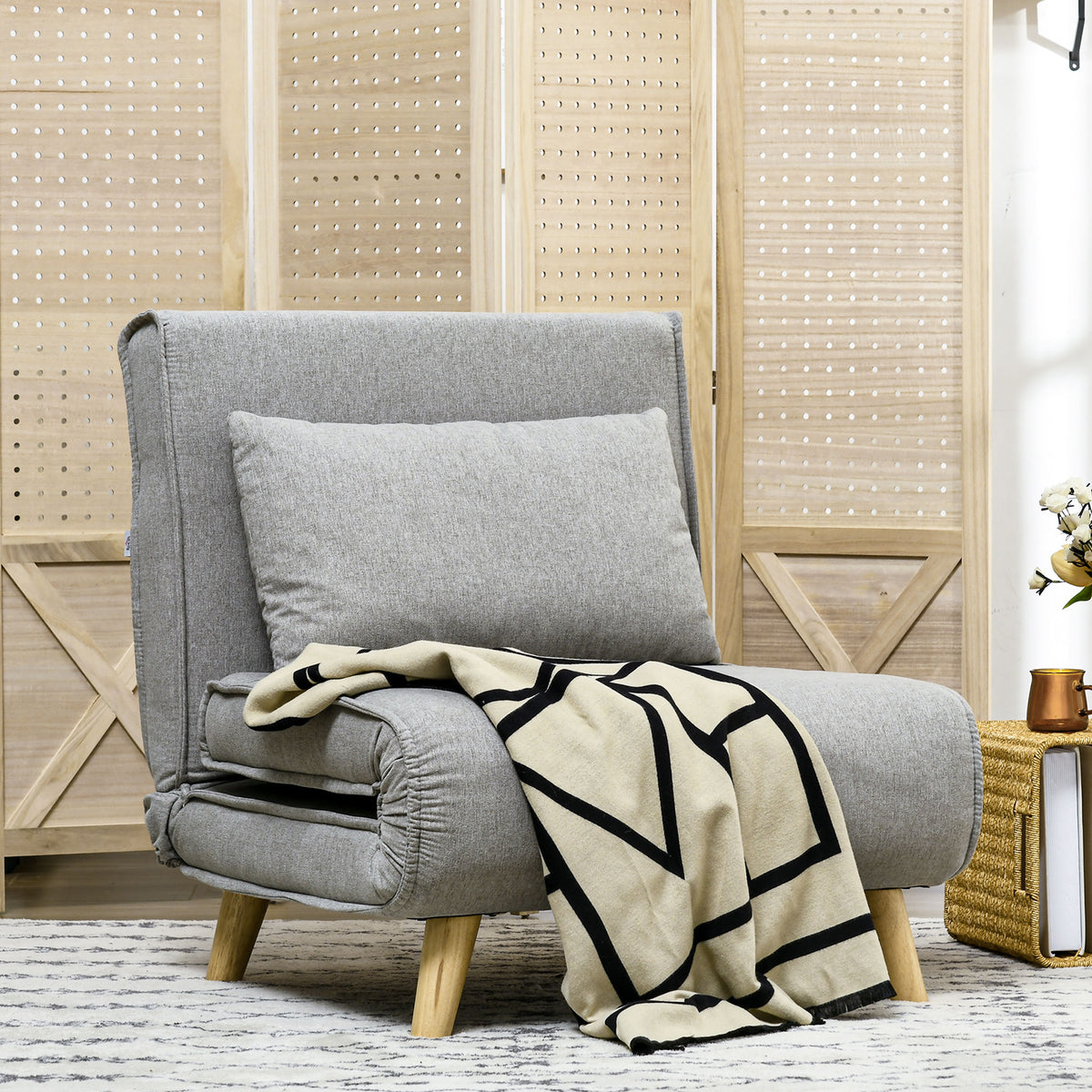 Slaapfauteuil, 6-traps verstelbare rugleuning, linnenlook, tot 150 kg, lichtgrijs (2)