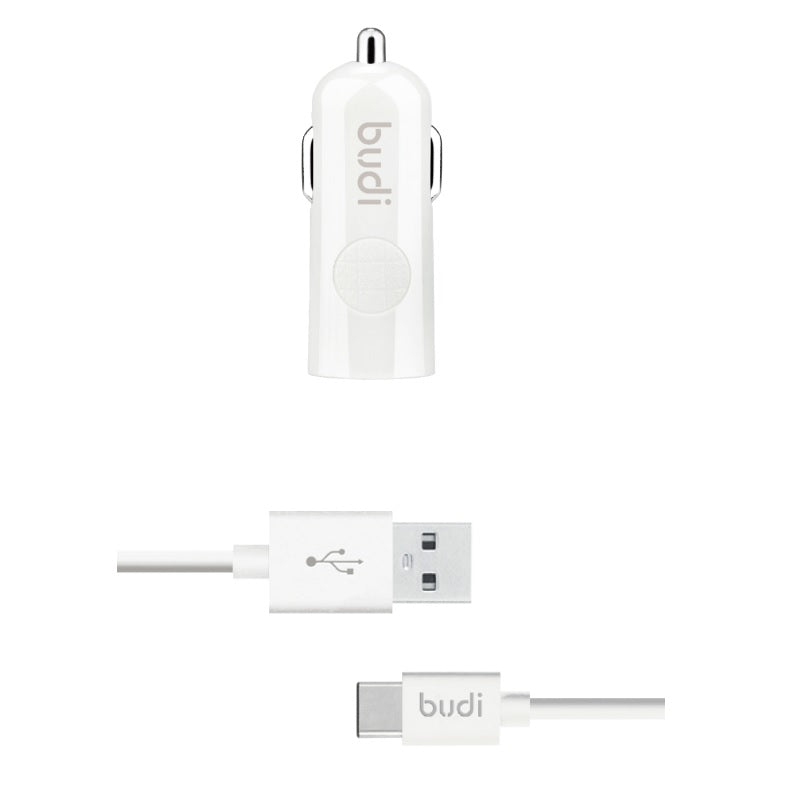 Budi - USB-autolader + USB-C-kabel (wit)