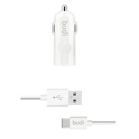 Budi - USB-autolader + USB-C-kabel (wit)