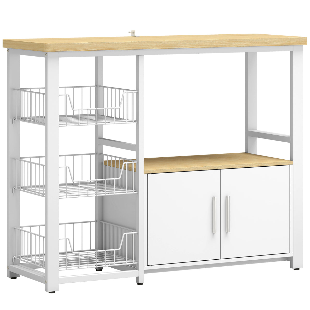 Keukenrek met opbergruimte, magnetronrek met 3 manden en kast, 100 x 35 x 80 cm, wit