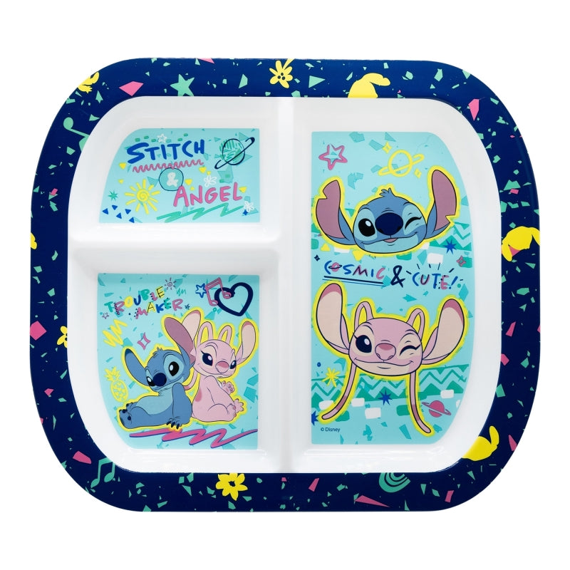 Disney Stitch - Kinderservies bord geschikt voor de magnetron met vakjes uit de Stitch & Angel collectie (19,5 x (2)