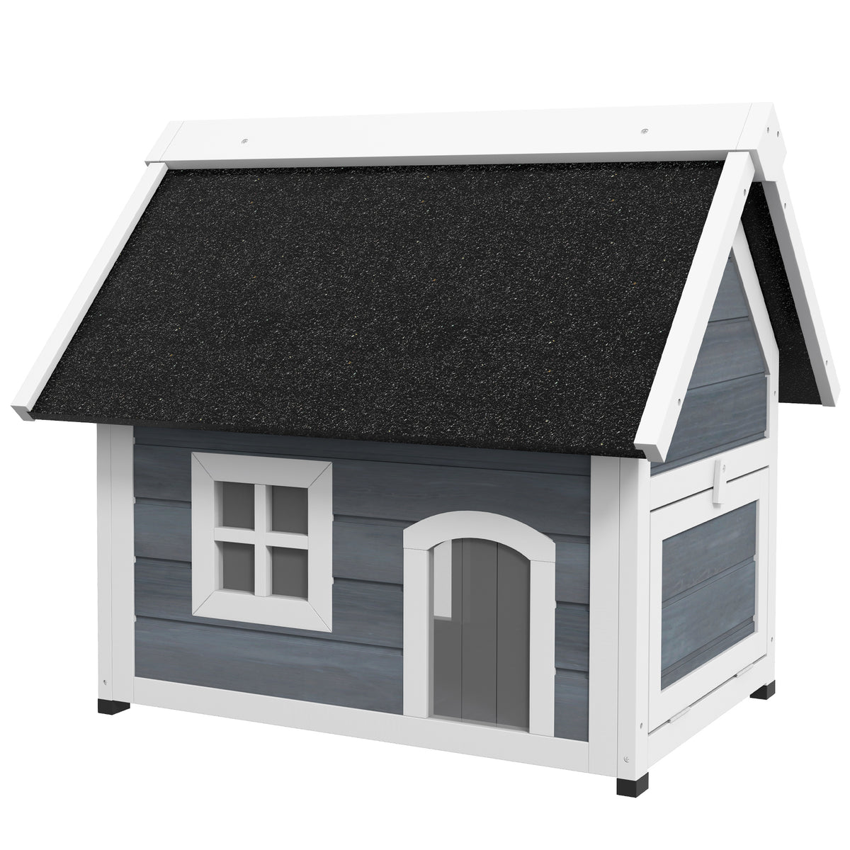 Kattenhuis, weerbestendig, met raam, 77x57,5x68cm (exclusief asfalt dak), grijs/wit/zwart