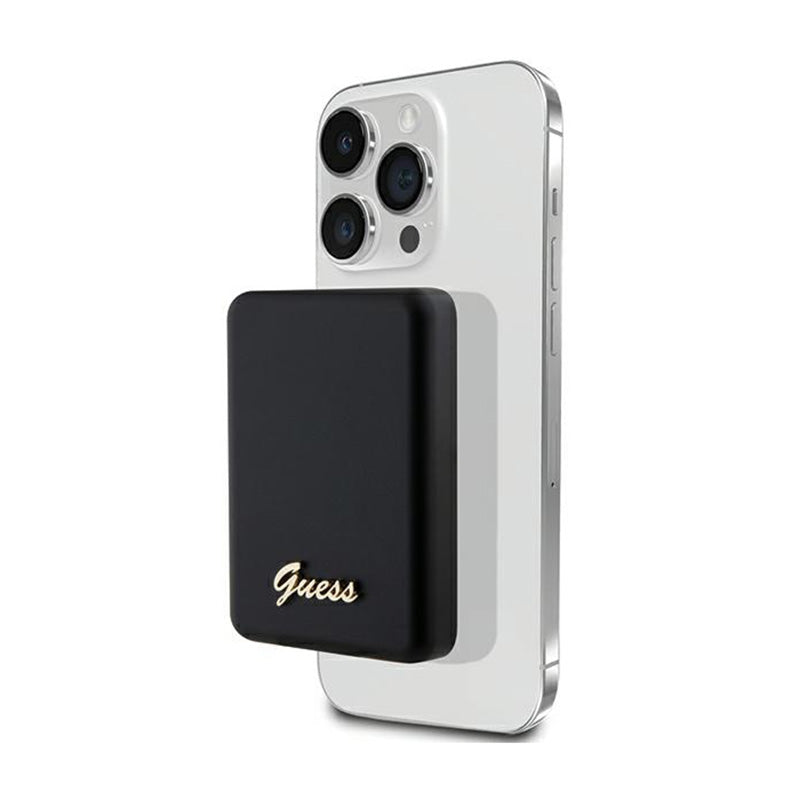 Guess Metal Script Logo MagSafe - 5W inductieve MagSafe-powerbank met een capaciteit van 3.000 mAh (zwart)