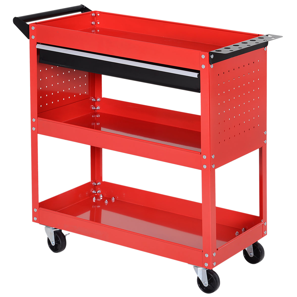 Gereedschapskoffer gereedschapstrolley gereedschapsbox, 3 niveaus, 4 wielen, 82 cm x 35 cm x 76 cm, rood