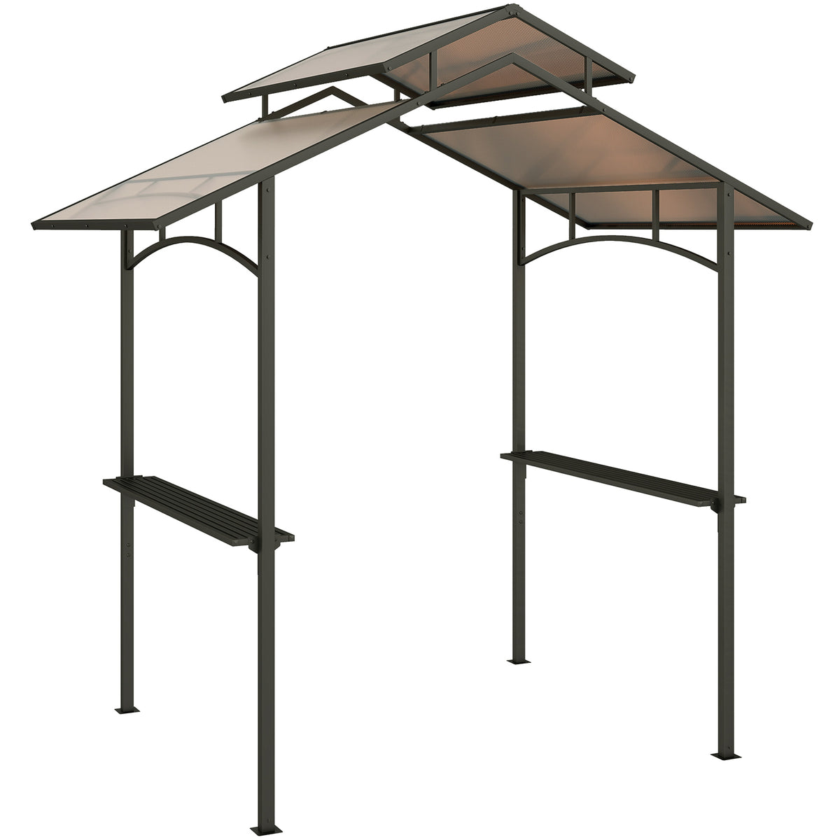 Grillpaviljoen met vlamvertragend dak BBQ-paviljoen met 2 legplanken 2,5 x 1,5m staal PC zwart+bruin