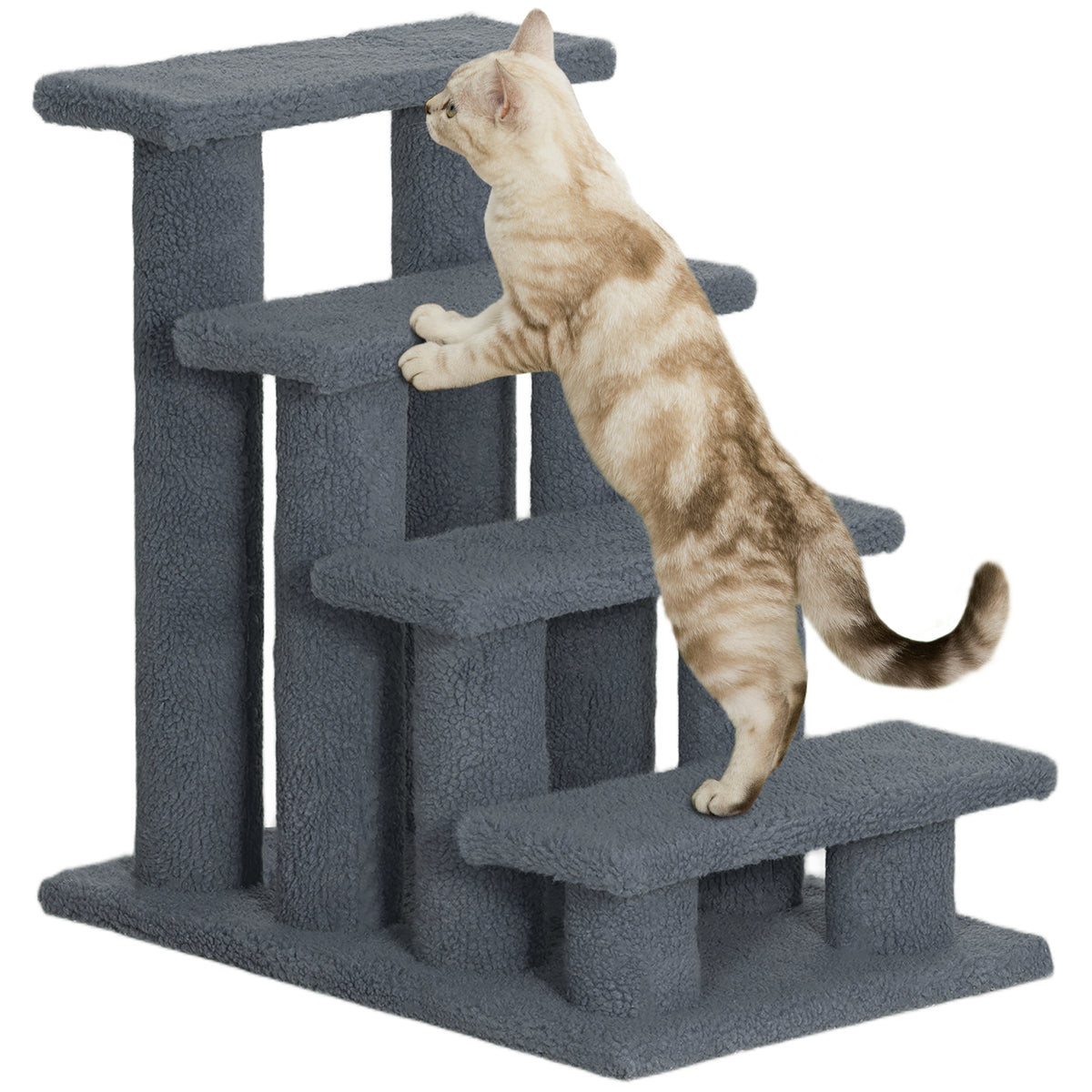 Diertrap kattentrap hondentrap trap voor kat en hond 4 treden grijs 63,5x43x60cm