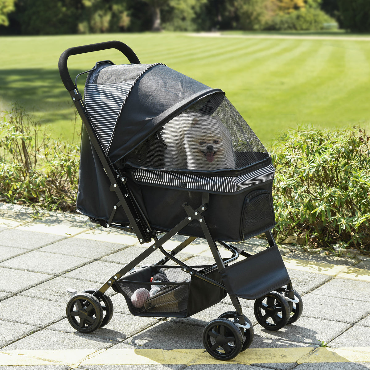 Hondenbuggy inklapbaar, 1 mand, 2 remmen, incl. veiligheidslijn, zwart (2)