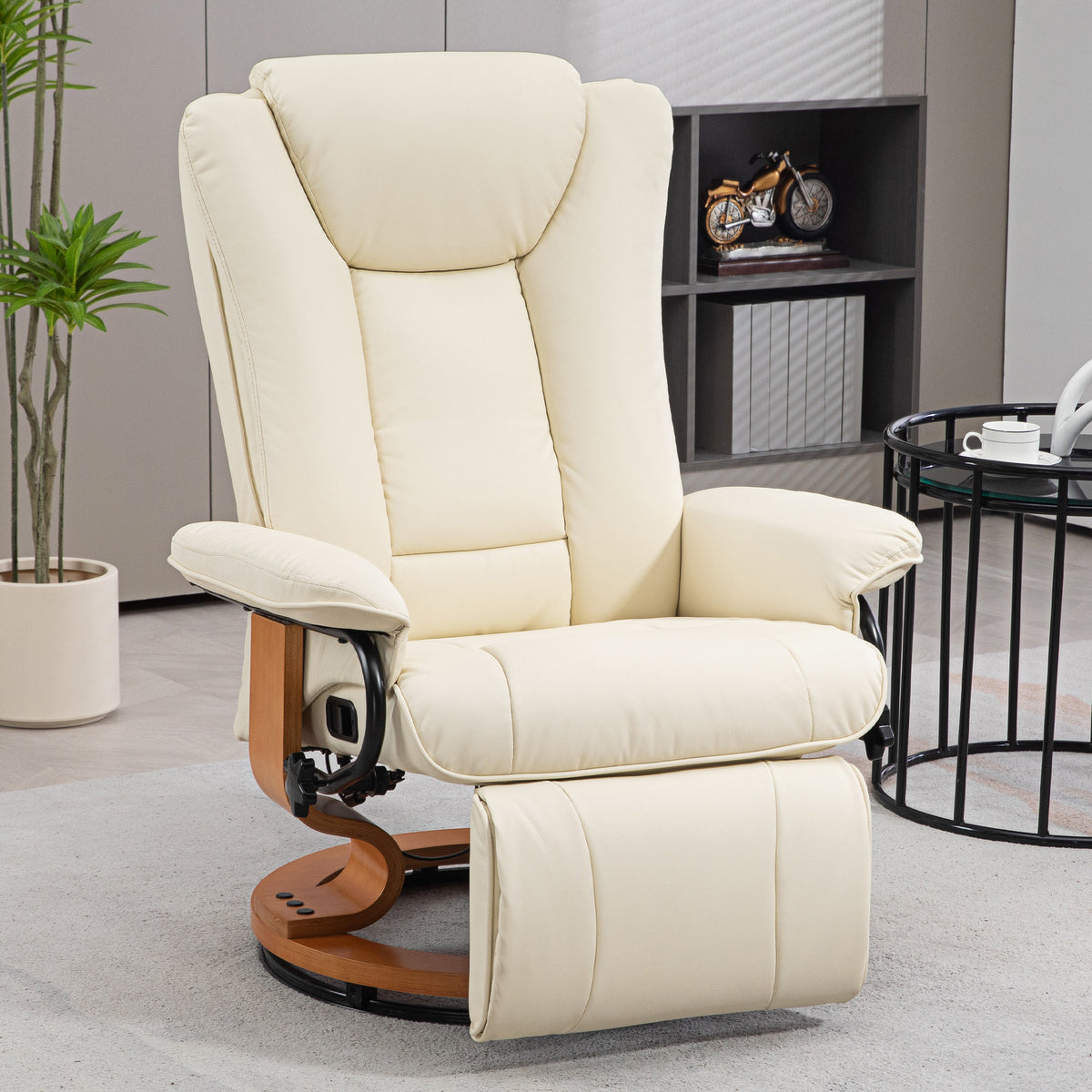 Relaxfauteuil met ligfunctie, draaibaar, tot 150 kg, kunstlederen bekleding, stalen frame, crèmewit (2)