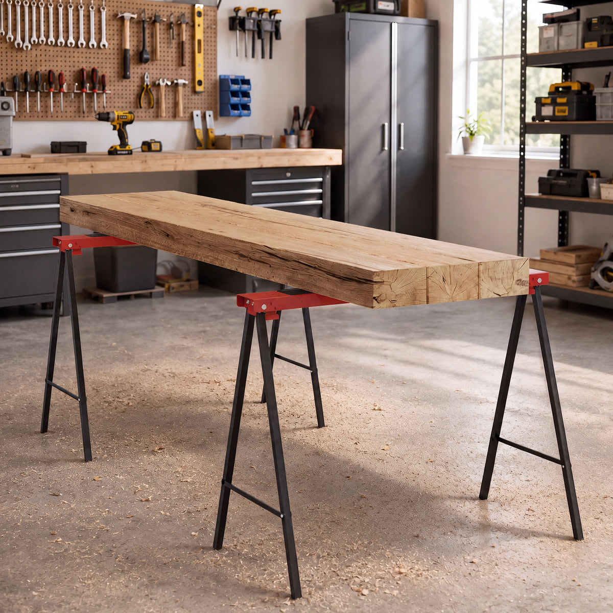Set van 2 schragen, werkstandaard, belastbaar tot 250 kg, metaal, rood (2)