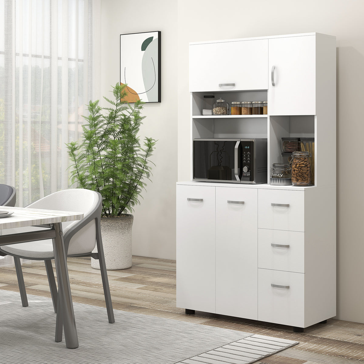 Keukenkast, buffetkast, 3 laden, 3 planken, veel opbergruimte, 89x39,5x168cm, wit (2)