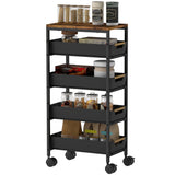 5-traps keukenwagen, houtlook, verrijdbaar, metalen frame, 4 lades, zwart (9)