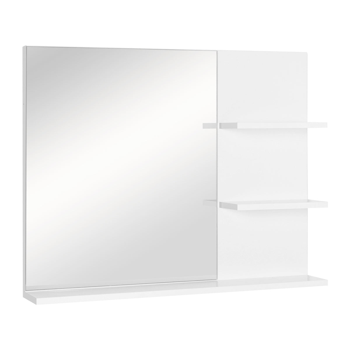 Badkamerspiegel met 3 planken, wandspiegel, badkamerspiegel, spiegelkast voor badkamer, wit, 60 x 10 x 48 cm
