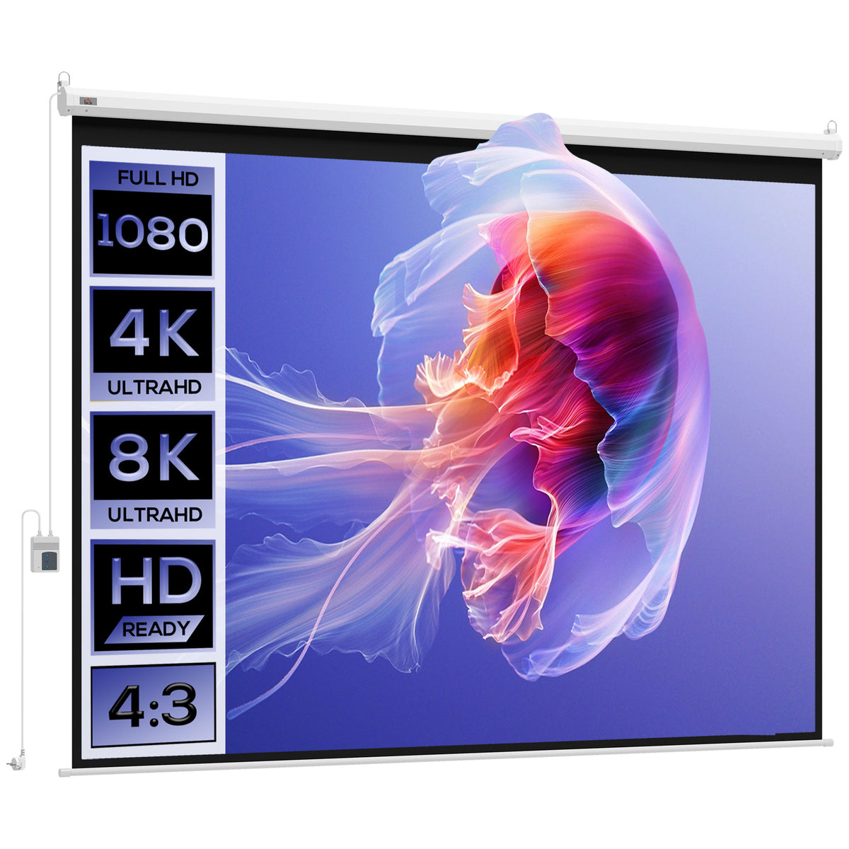 Projectiescherm, incl. afstandsbediening, 84 inch, 4:3 formaat, 171x130 cm, wit