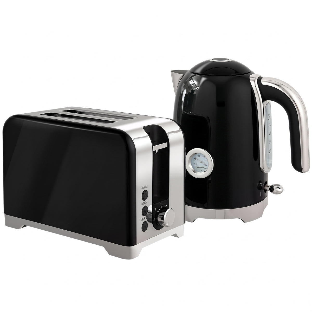 Waterkoker en broodrooster set met thermometer, 1,7 l, 2200 W waterkoker, broodrooster voor 2 sneden met 7