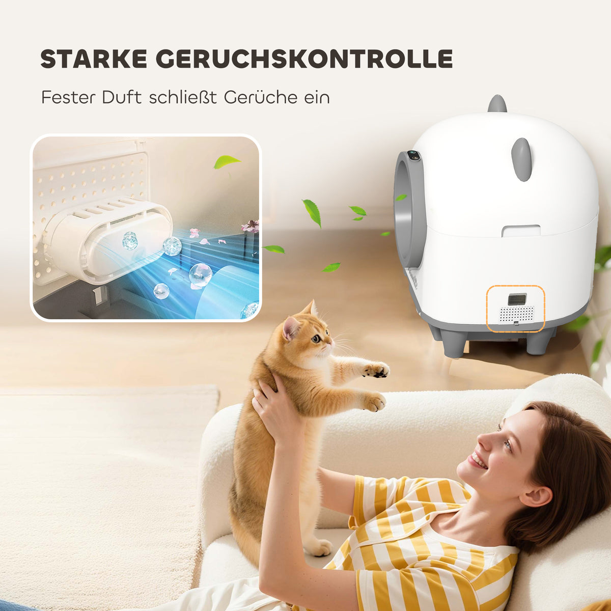 Zelfreinigende kattenbak met app-besturing 80 L geurbestrijding voor meerdere katten (7)