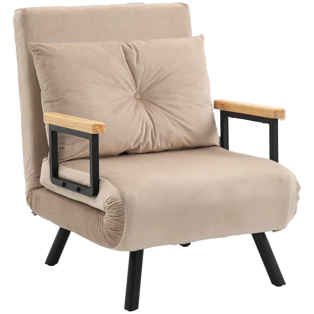 Relaxfauteuil in Scandinavisch design, ligfauteuil, leesstoel. Incl. kussen met knoopstiksel, zwart + naturel