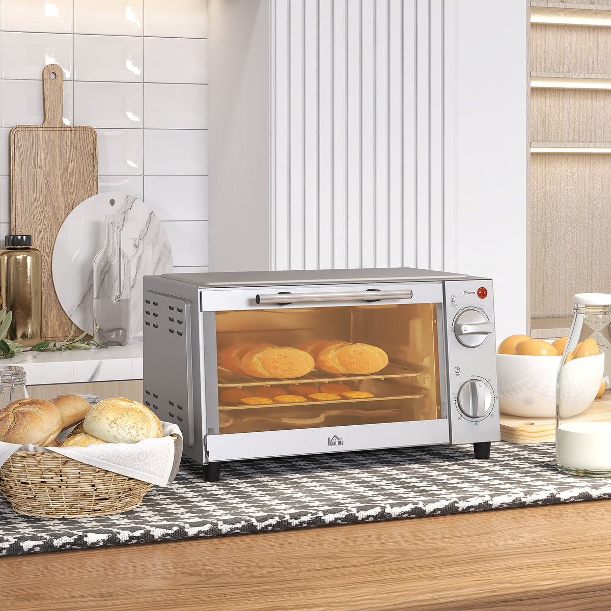 Minioven, 9 L minioven met bakplaat, grillrooster, met instelbare temperatuur en bereidingstijd, roestvrij staal (2)