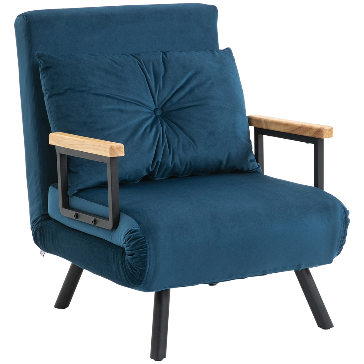Relaxfauteuil in Scandinavisch design, ligstoel, leesfauteuil. incl. kussen met knoopstiksel, zwart + naturel