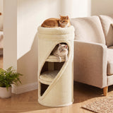 Krabton 75 cm hoog Ø 35 cm 4-traps kattenton met 3 holen, afneembaar wasbaar pluche bed sisal-kraboppervlak (10)