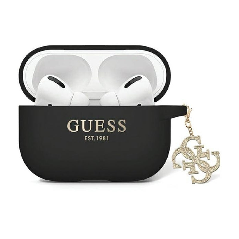 Guess Liquid Silicone Glitter Triangle Charm - hoesje voor AirPods Pro 2 (zwart)