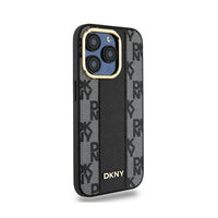DKNY lederen hoesje met geruit monopatroon en MagSafe - iPhone 15 Pro (Zwart) (4)