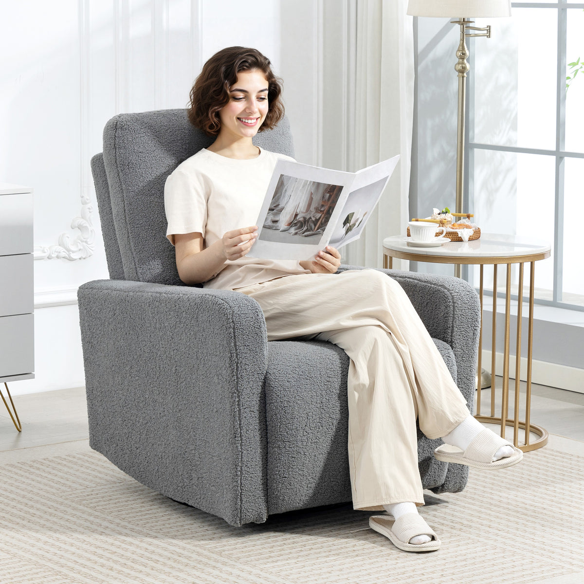 Relaxfauteuil, ontspanningsfauteuil met fleecebekleding, verstelbare rugleuning, gestoffeerde fauteuil, staal (2)