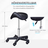 Zadelkruk op wielen, zadelvormige zitting, in hoogte verstelbaar, 360° draaibaar, kunstleer, zwart, 35 x 38 x (4)