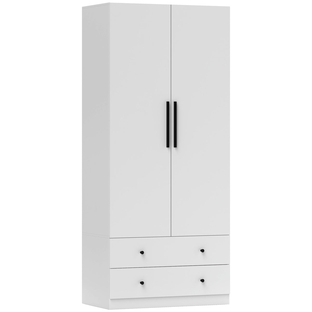 Kledingkast, 2 deuren, hanggedeelte, kledingroede, 2 lades, MDF, wit