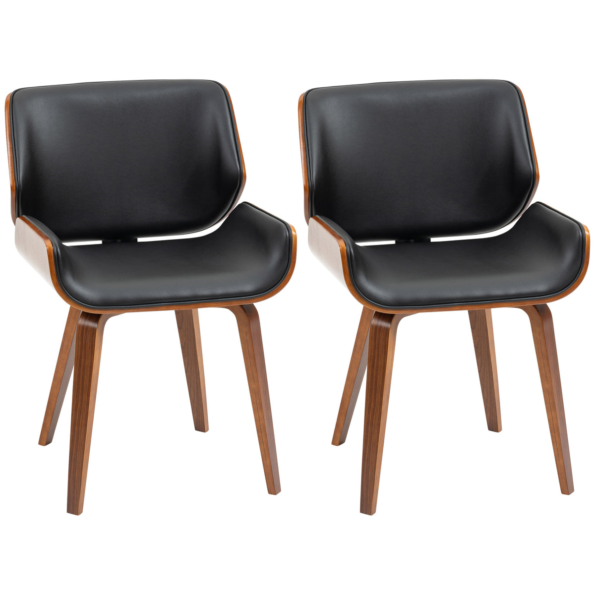 Set van 2 vintage eetkamerstoelen, hout, stoffen bekleding, schuim, zwart